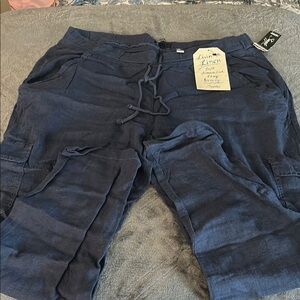 UNIONBAY Navy Straight Leg Linen Cargo Pants